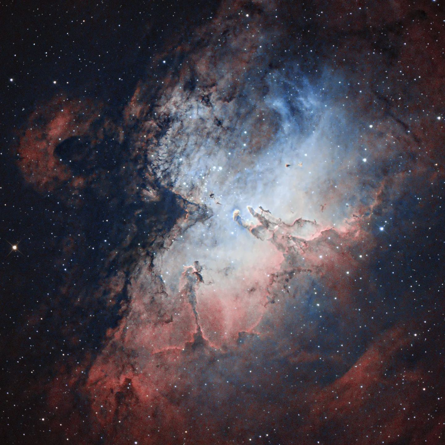Pillars of creation - Messier 16
www.astro-winkerling.de
Now with 10.7 hours of exposure time with #RC8 #Touptek533 #SkywatcherEQ8 at bortle 5 sky
#yourESA #astrofotografia #astrofotografie #astropicsdaily #winkerling #heinerweiss #astrofotografie #astrophotography #messier42 #heinerweiss_photography #heinerweissphotography #fuckelonmusk #skywatchereq8rpro #hutechidasnbz #backtonature #fightlightpollution #galacticnebula #CelestronRASA11 #zwoasi2600 #zwoasi #stopspacex #vhsschwandorf #regensburg #fotoclubregenstauf #Oberpfalz #passioneastrofotografia #apod